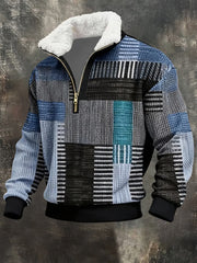 Hommes Retro Color Block Imprimer col de fourrure Sweatshirt