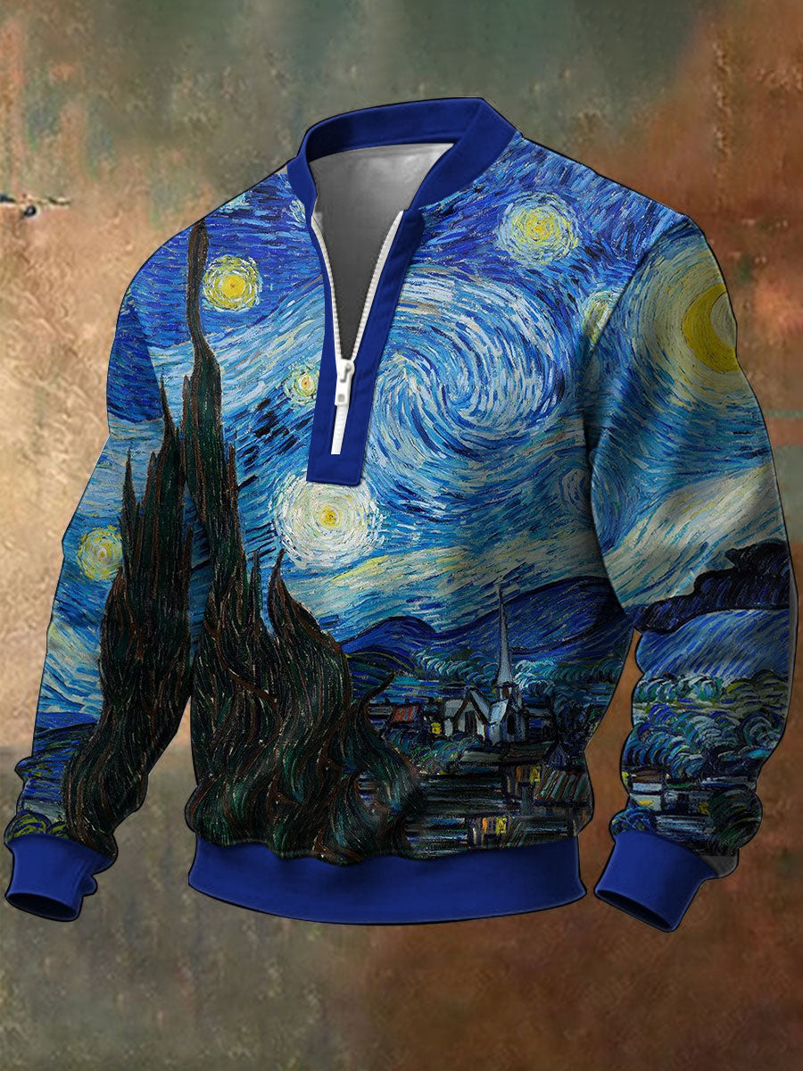Sweat Homme Peinture à l'Huile Ciel Étoilé Imprimé