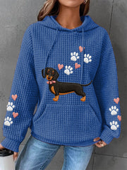 Teckel des femmes amour coeur impression chien amoureux décontracté gaufre Hoodie
