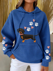 Teckel des femmes amour coeur impression chien amoureux décontracté gaufre Hoodie