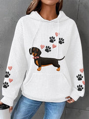 Teckel des femmes amour coeur impression chien amoureux décontracté gaufre Hoodie