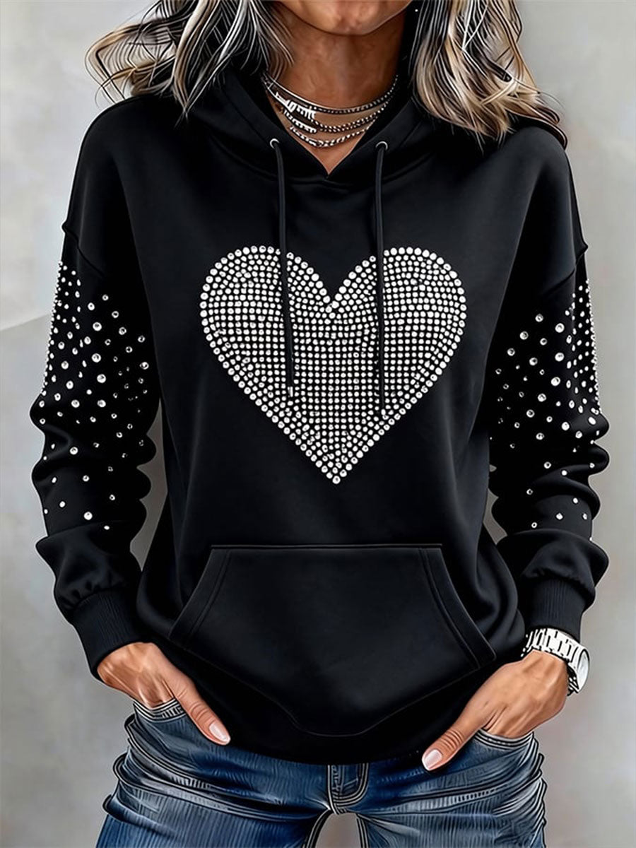 Sweat à capuche imprimé coeur de la Saint-Valentin pour femmes