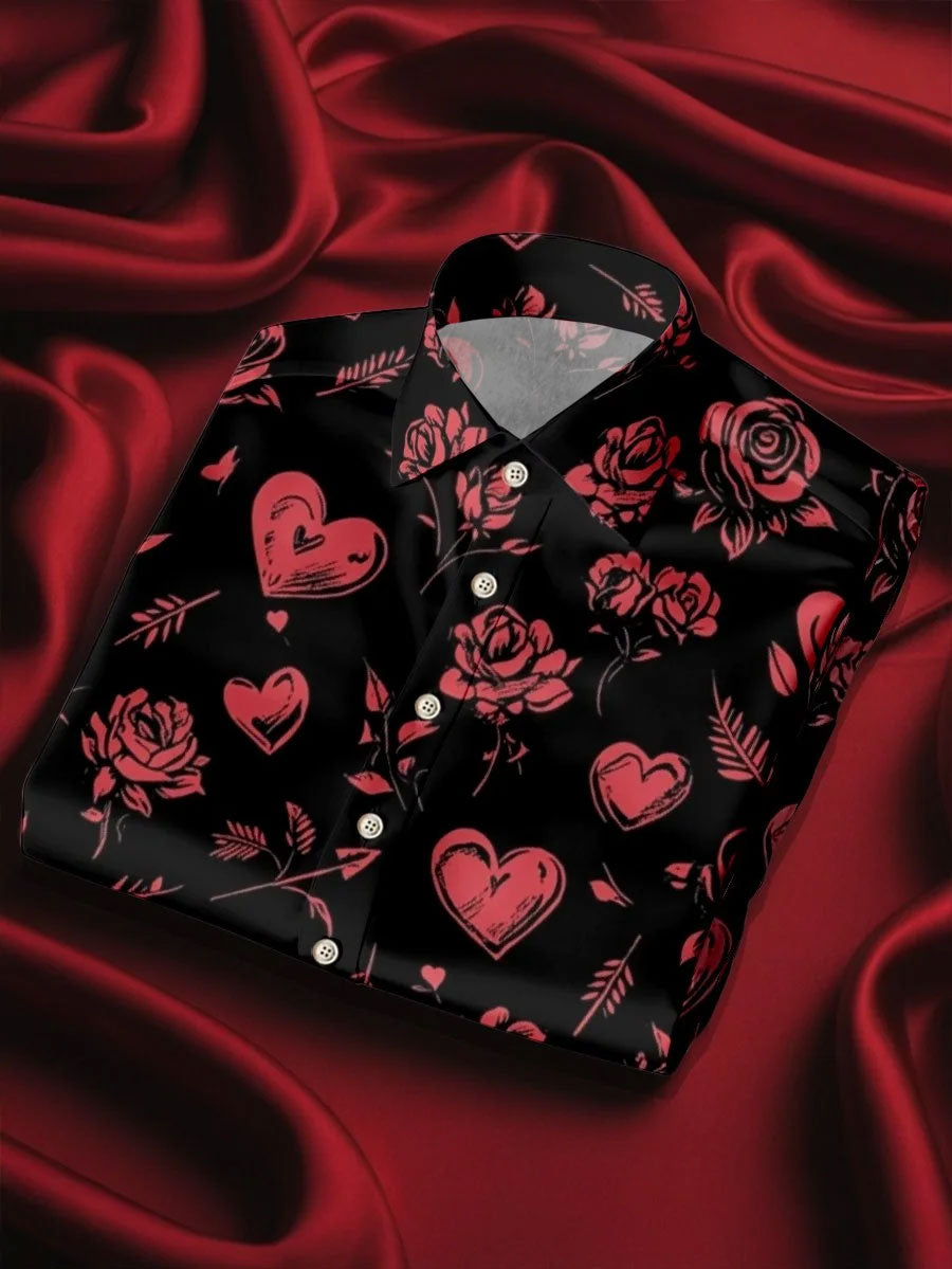 Chemise imprimée art coeur Saint-Valentin de style d'affaires pour hommes