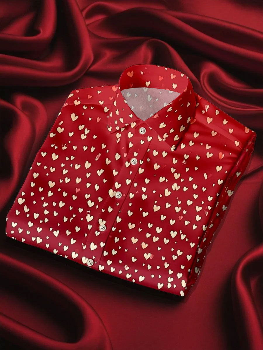 Chemise imprimée art coeur Saint-Valentin de style d'affaires pour hommes