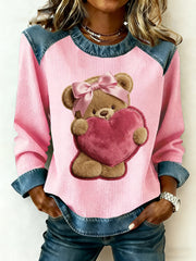 Haut à patchwork de valentine ours mignon pour femmes