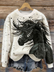 Sweatshirt confortable en flanelle pour femme Vintage Western Ethnic Horses