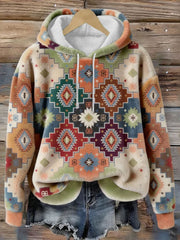 Sweat à capuche en flanelle confortable pour femmes, motif ethnique western vintage