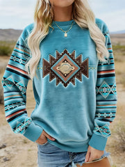 Femmes Vintage Western Ethnic Cozy Flannel Sweatshirt