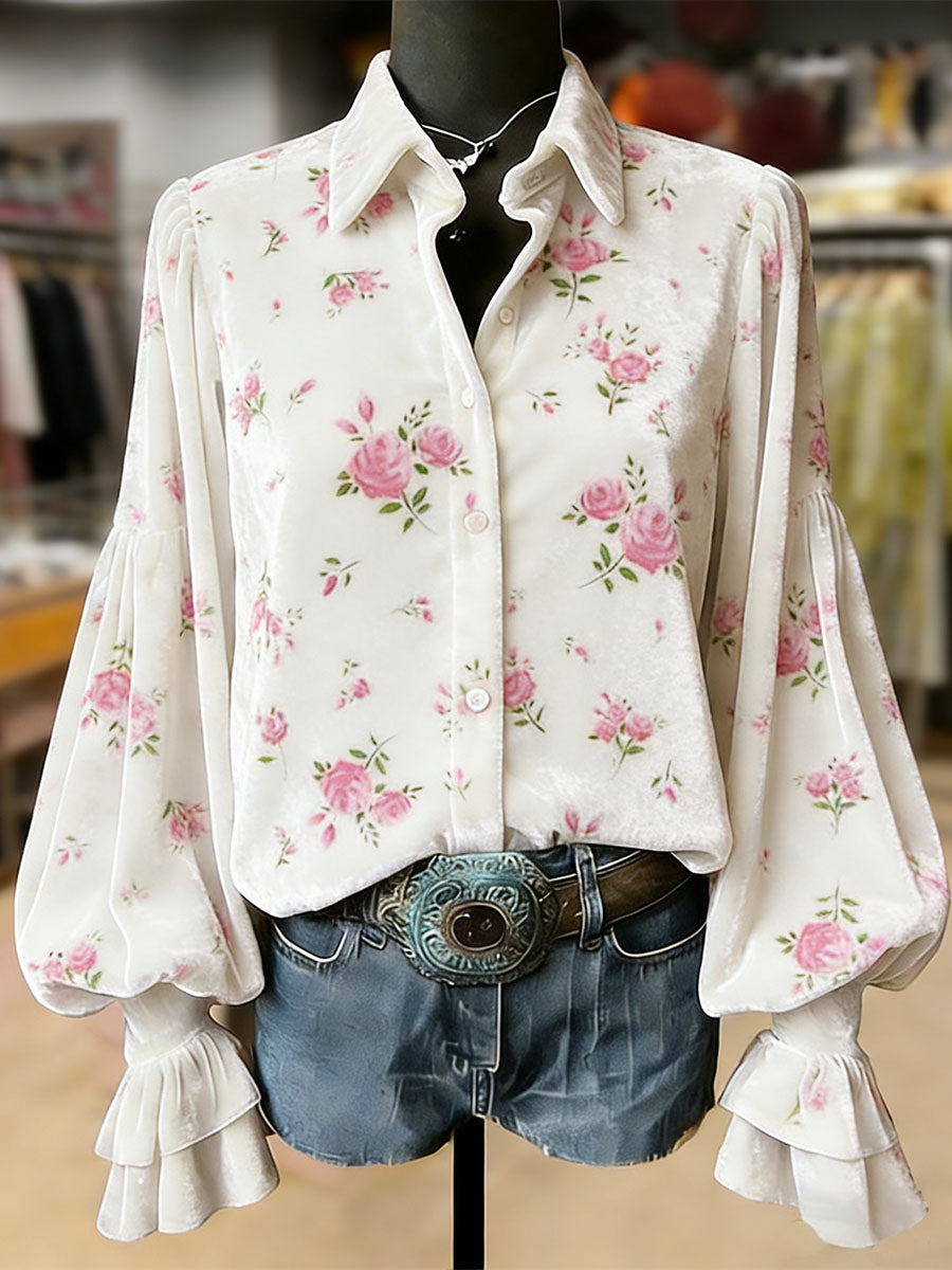 Retro Plants Flowers Art Print Top à manches longues pour femmes