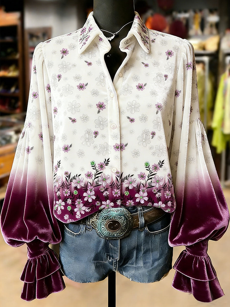 Retro Plants Flowers Art Print Top à manches longues pour femmes