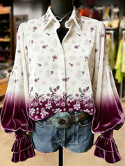 Retro Plants Flowers Art Print Top à manches longues pour femmes