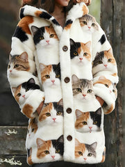 Veste chaude en flanelle à imprimé chat animal pour femmes