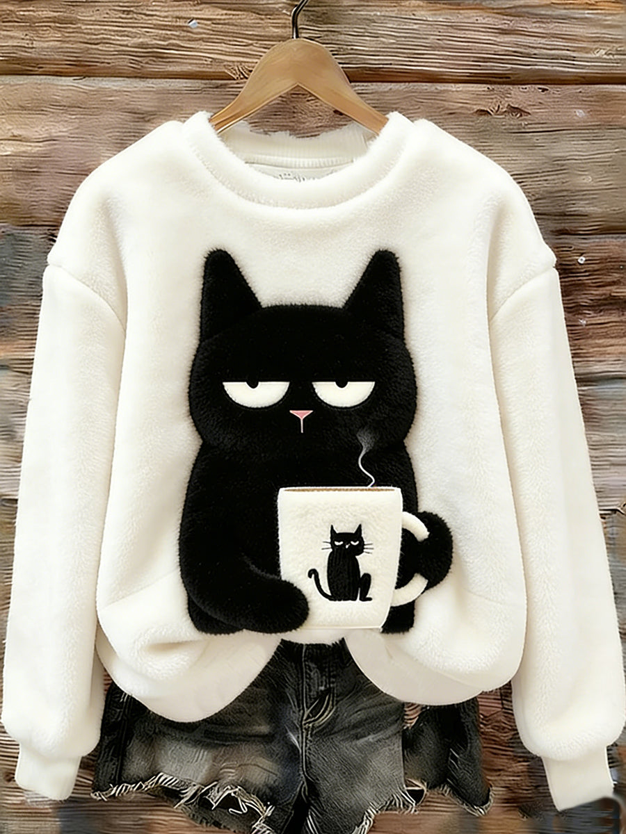 Mignon Chat Cozy Flanelle Sweatshirt Femme