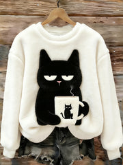 Mignon Chat Cozy Flanelle Sweatshirt Femme