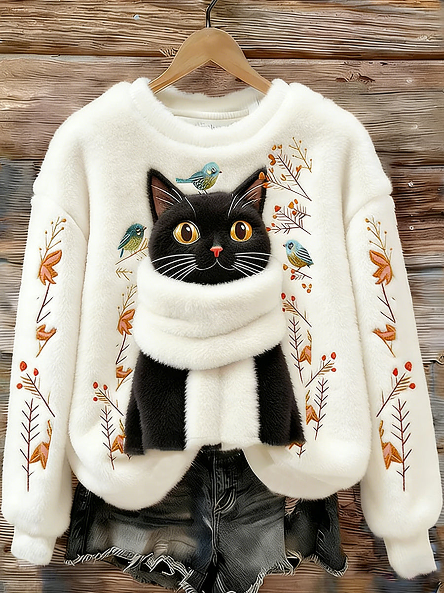 Mignon Chat Cozy Flanelle Sweatshirt Femme
