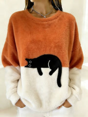 Mignon Chat Cozy Flanelle Sweatshirt Femme