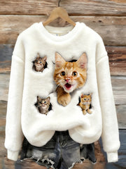 Mignon Chat Cozy Flanelle Sweatshirt Femme
