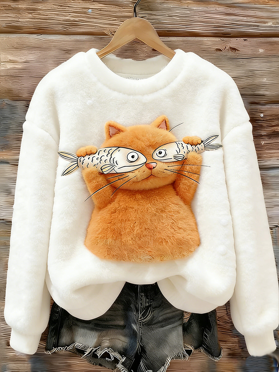 Mignon Chat Cozy Flanelle Sweatshirt Femme