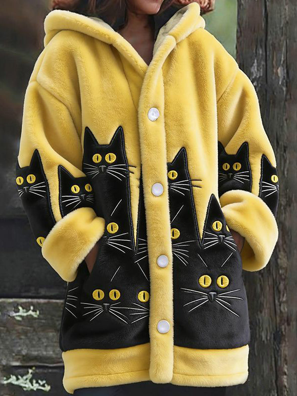 Veste chaude en flanelle à imprimé chat animal pour femmes