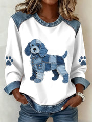 Les femmes Lovely Cocker Spaniel Motif Denim Patchwork Sweatshirt