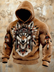 Chandail à capuchon Western Wolf Totem en flanelle Homme