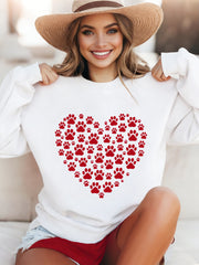 Sweat-shirt décontracté à imprimé patte pour femme Saint-Valentin