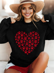 Sweat-shirt décontracté à imprimé patte pour femme Saint-Valentin