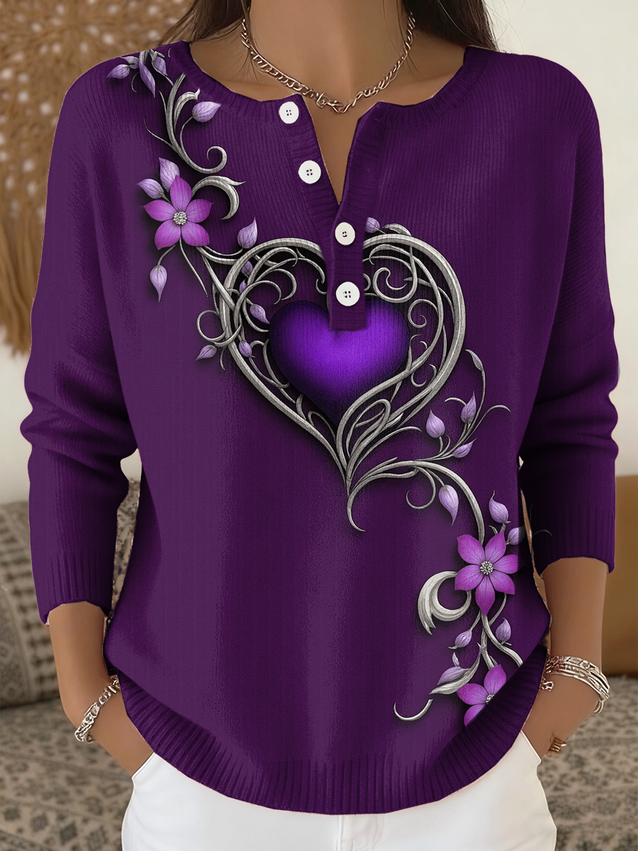 Cardigan à manches longues Vintage Purple Floral Art Print pour femme