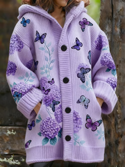 Manteau long en molleton composite à imprimé floral violet vintage pour femme