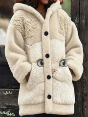 Veste chaude en flanelle à imprimé chat animal pour femmes