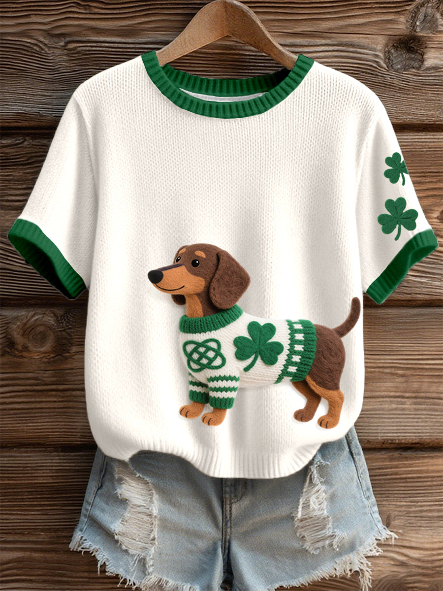 St. Patrick's Day inspiré Teckel Motif Knit Top des femmes