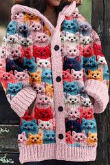 Veste chaude en flanelle à imprimé chat animal pour femmes