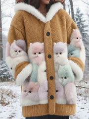 Veste chaude en flanelle à imprimé chat animal pour femmes