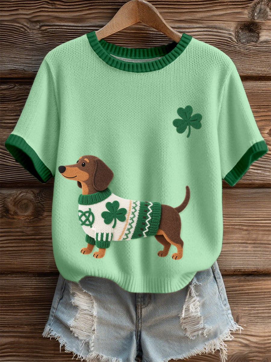 St. Patrick's Day inspiré Teckel Motif Knit Top des femmes