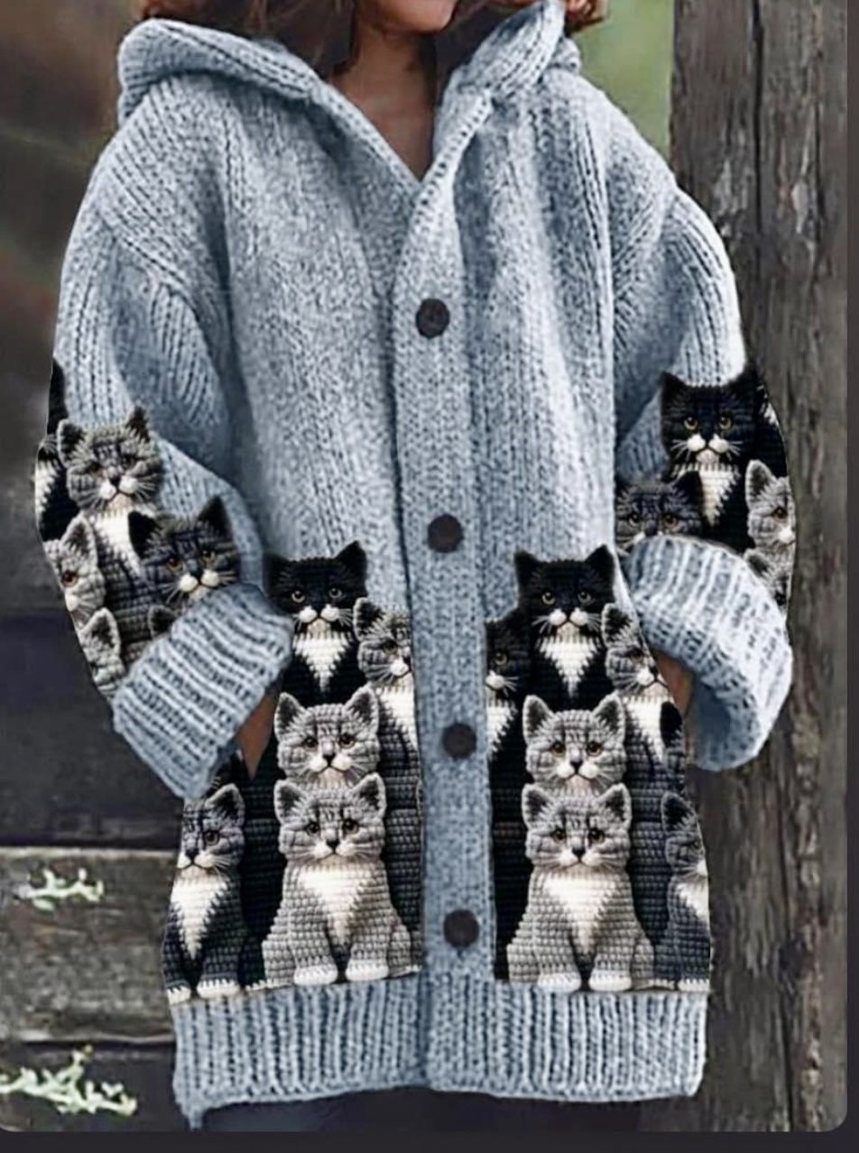 Veste chaude en flanelle à imprimé chat animal pour femmes