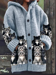 Veste chaude en flanelle à imprimé chat animal pour femmes