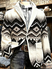 Blazer Vintage en Velours Côtelé Ethnique Motif Aztèque pour Homme