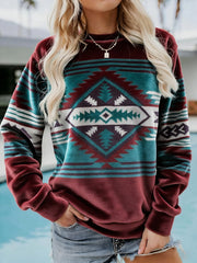 Femmes Vintage Western Ethnique Aztèque Motif Casual Cozy Flanelle Sweatshirt