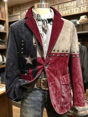 Blazer en velours côtelé western au design à couleur bloquée pour hommes