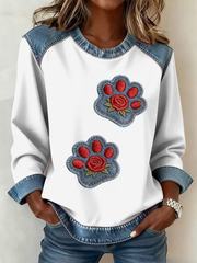 Patte de chat Vintage Patte Patchwork Imprimer Denim Patchwork Top des femmes