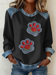 Patte de chat Vintage Patte Patchwork Imprimer Denim Patchwork Top des femmes