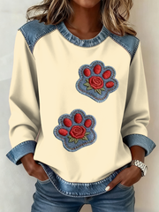 Patte de chat Vintage Patte Patchwork Imprimer Denim Patchwork Top des femmes