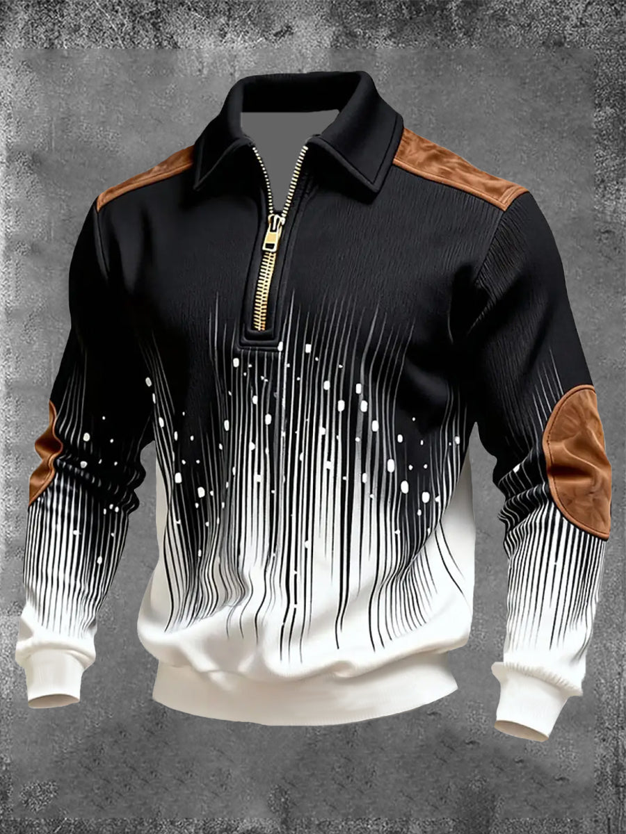Hommes Retro Color Block Imprimer Zip-Up Sweatshirt