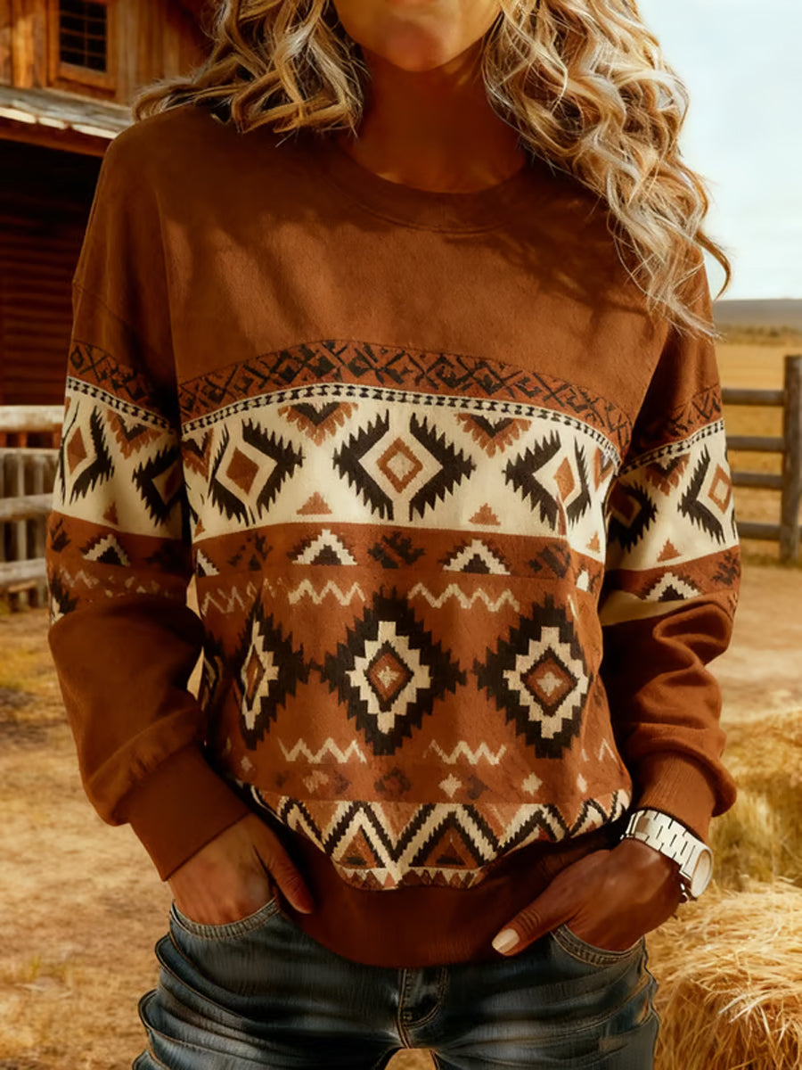 Sweat-shirt Femme Vintage Western Aztec Patchwork