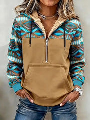 Sweat à capuche à capuche pour femme Vintage Western Aztec Patchwork