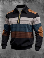 Hommes Retro Color Block Imprimer Zip-Up Sweatshirt