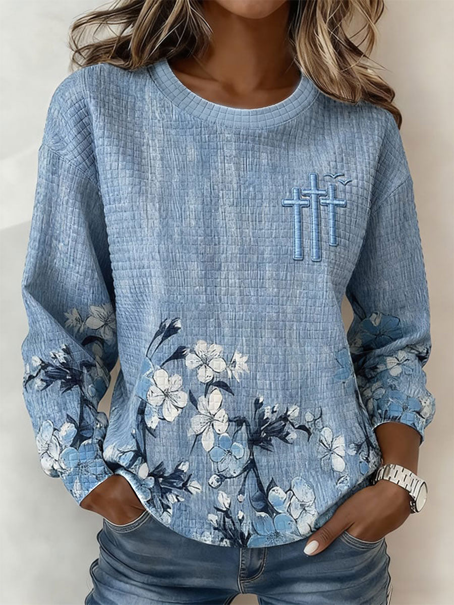 Sweat-shirt décontracté à imprimé floral pour femmes