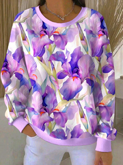 Femme Casual Sensibilisation à la maladie d'Alzheimer Imprimé Côtelé Col Rond Sweatshirt