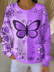 Sweat-shirt Décontracté Femme Violet Imprimé Art