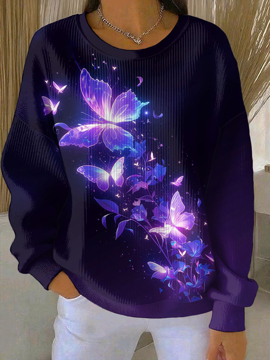 Sweat-shirt Décontracté Femme Violet Imprimé Art